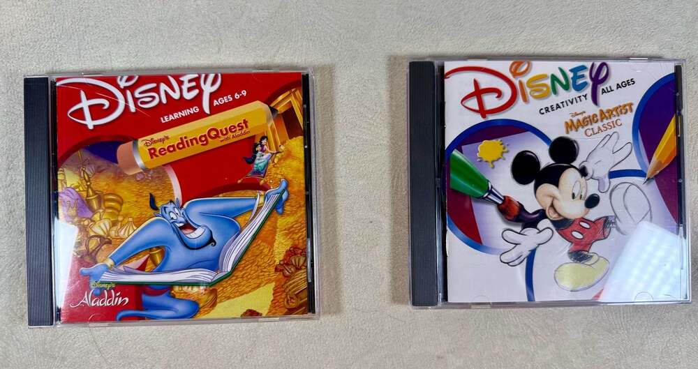 Vintage Disney's Reading Quest With Aladdin, Mickey’s Magic Artist‎ CD-ROM Set